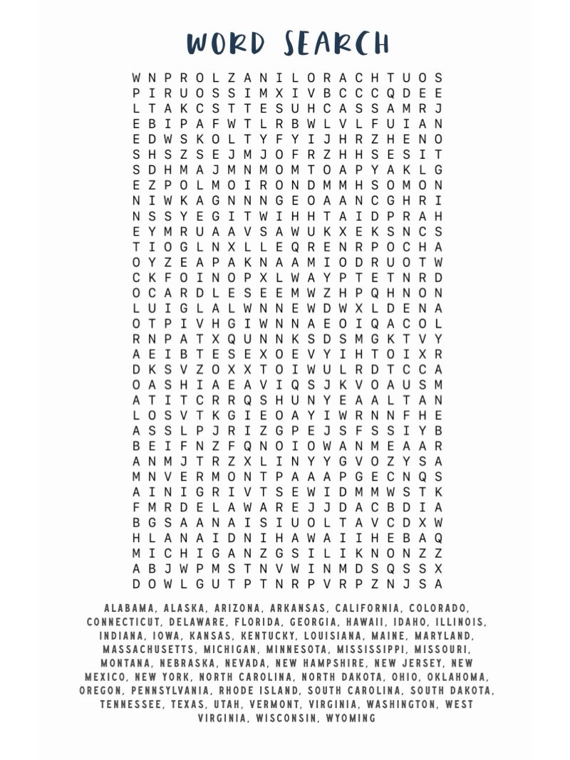 US STATES WORD SEARCH DIGITAL DOWNLOAD