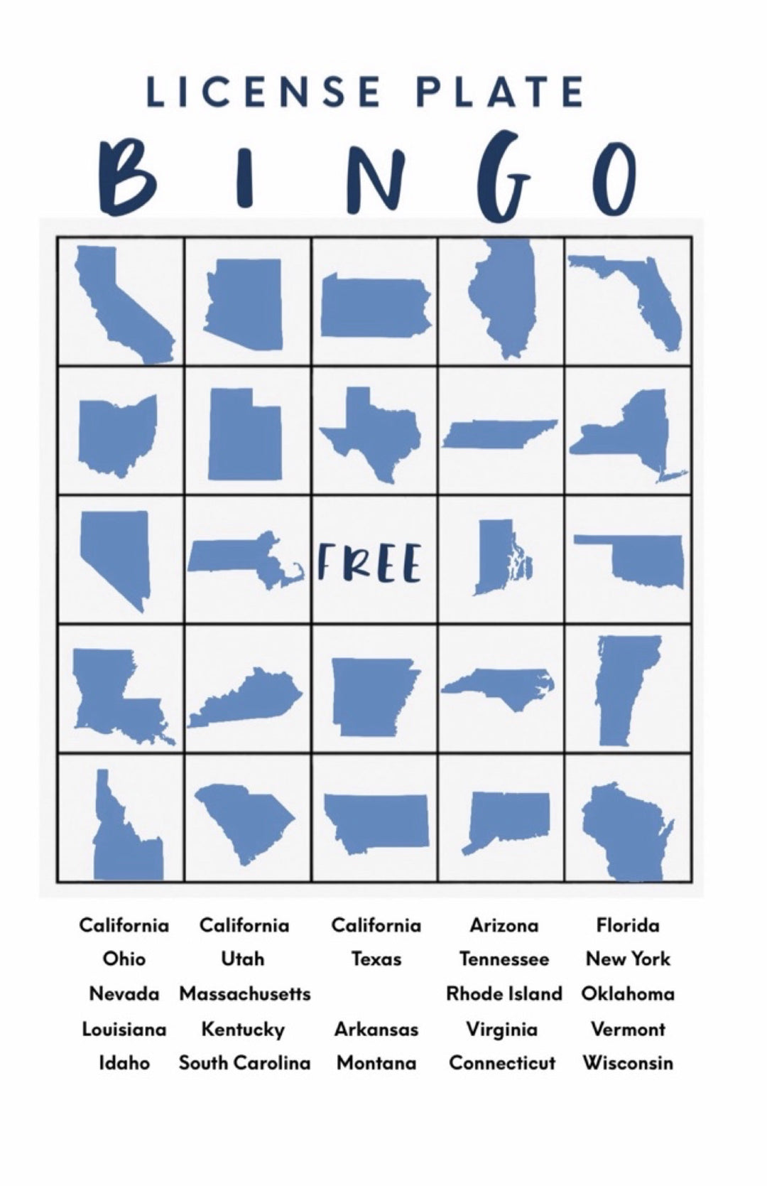 STATE LICENSE PLATE BINGO DIGITAL DOWNLOAD